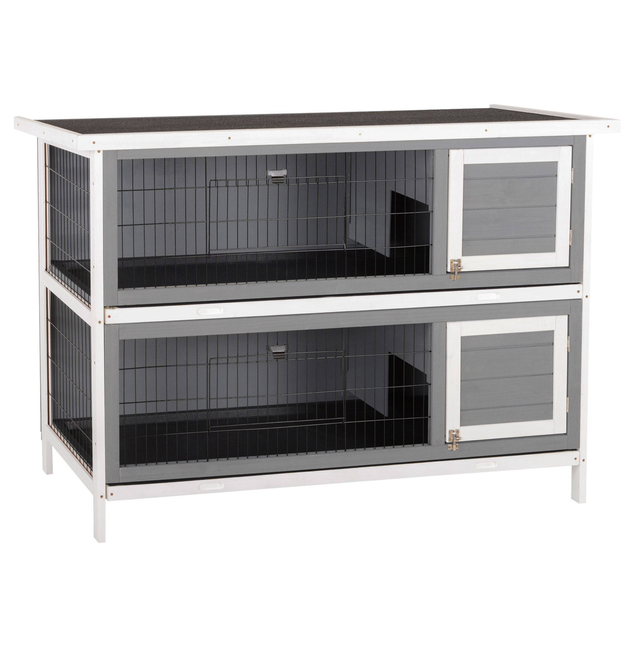 Rabbit Hutch 54" 2-Story Wooden Bunny Cage - Lockable Doors, Waterproof Roof - Outdoor/Indoor Pet House - Dark Grey