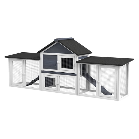 Rabbit Hutch 83" 2 Story Outdoor Bunny Cage, XL Wooden Rabbit House w/Run, Dark Gray