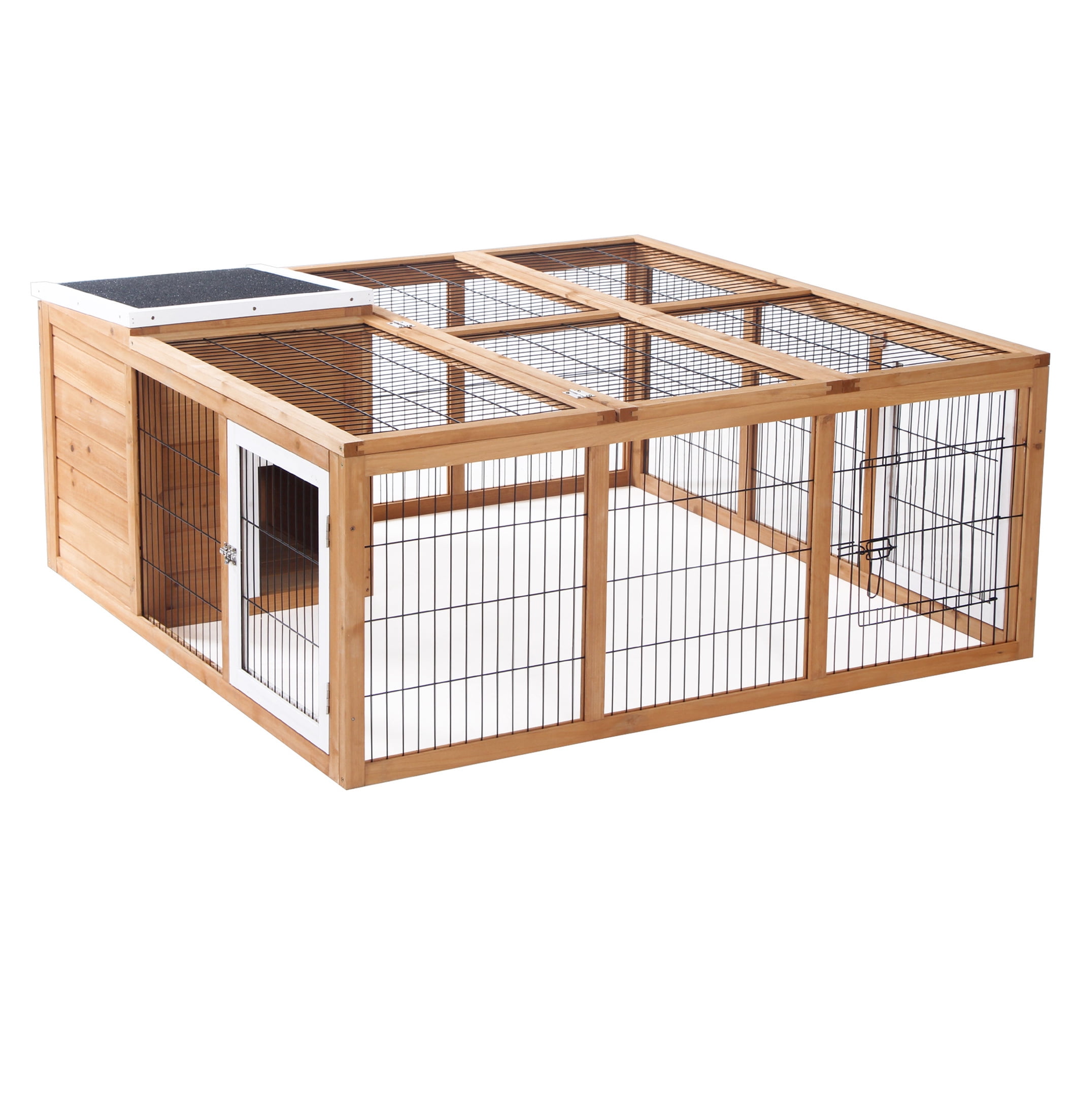 Rabbit Hutch Bunny Cage - Indoor Outdoor Waterproof Rabbit House, Guinea Pig Cage - 2 Rabbit Capacity, Natural Wood