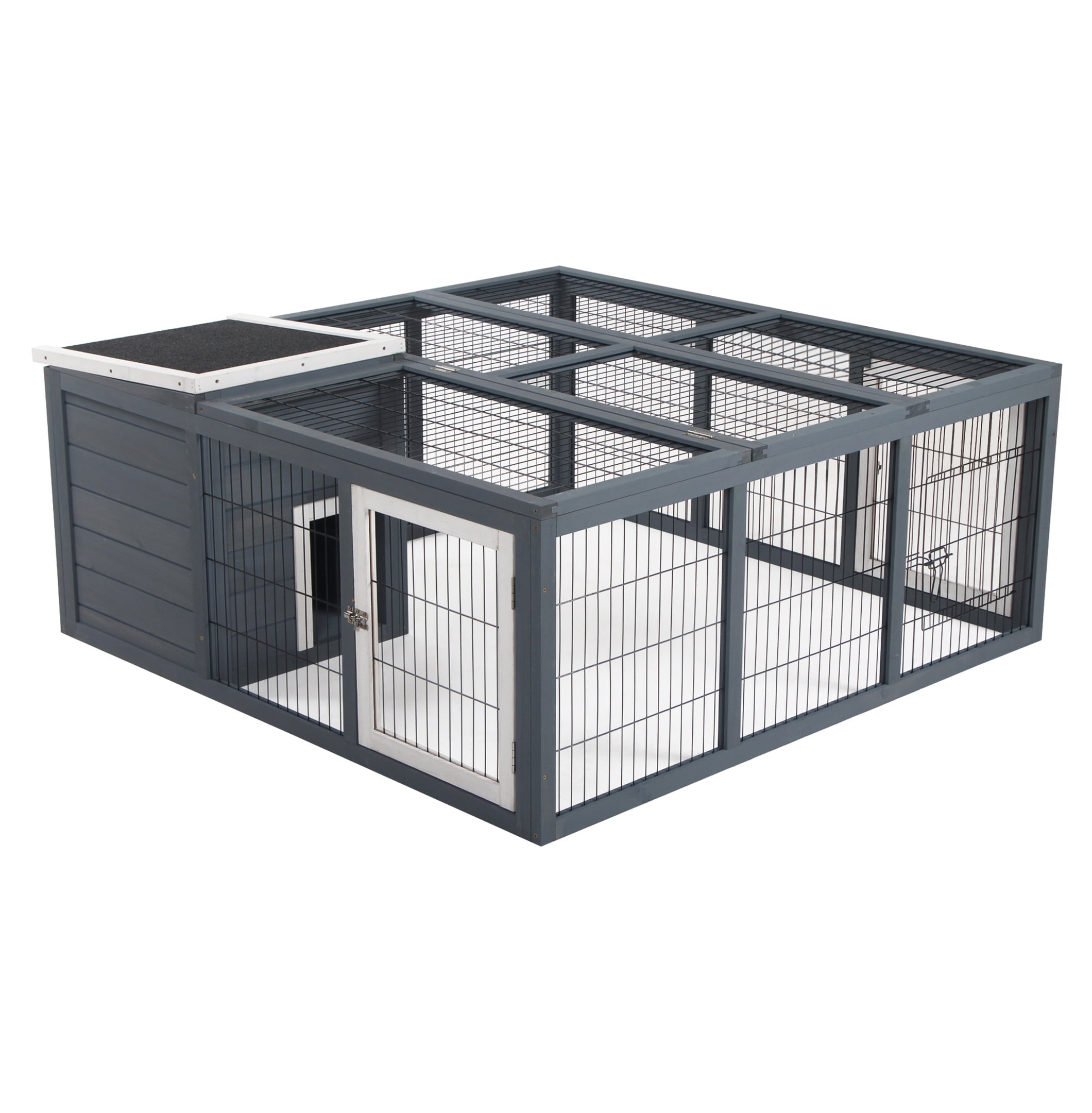 Rabbit Hutch Bunny Cage - Indoor Outdoor Waterproof Wood Rabbit House, Guinea Pig Cage with Ventilation, Small Animal Habitat - Gray
