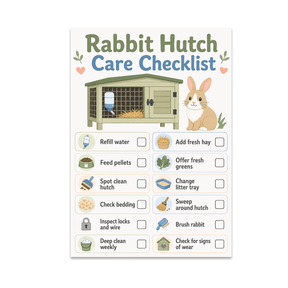 Rabbit Hutch Care Checklist - Rabbit Care Enthusiast - 13x19 Poster Print