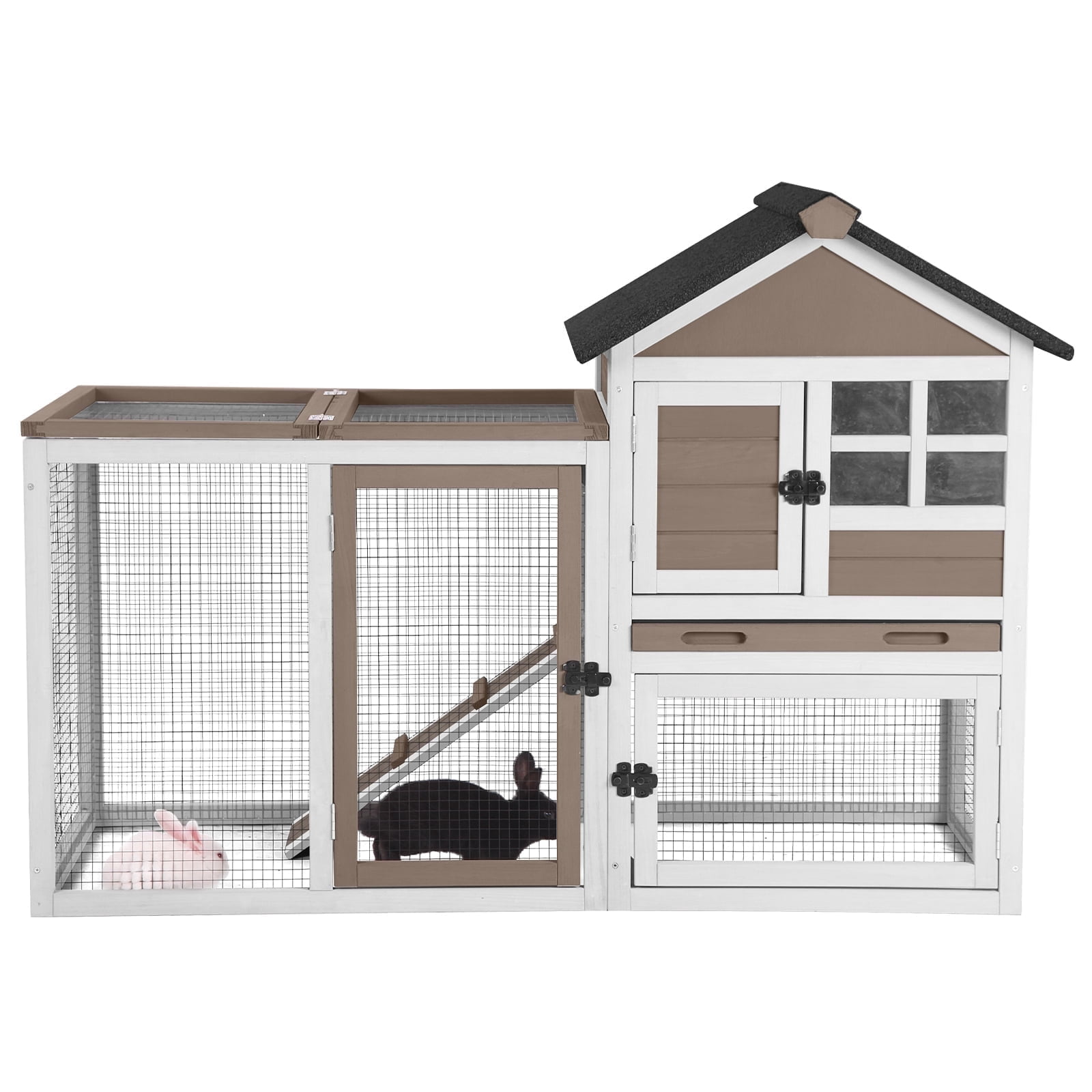 MEDEHOORabbit Hutch Chicken Coop Expandable Indoor Bunny Cage Outdoor Guinea Pig Cage with Run 51.6" L