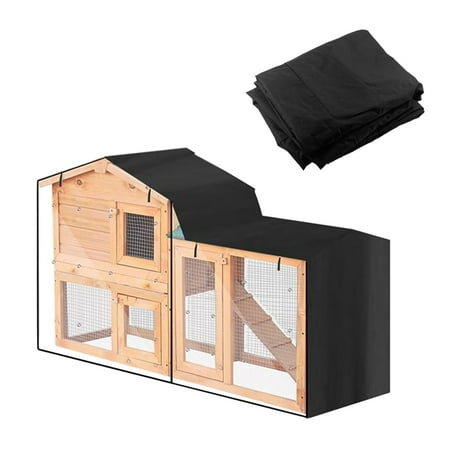 Rabbit Hutch Cover Dust Cover Waterproof with Front Opening Window Oxford for Pet House Poultry Elevated Small Animal Hutch Indoor/Outdoor Black 147x52x86cm