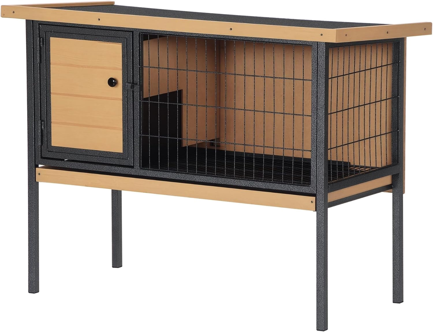 Rabbit Hutch Elevated Bunny Cage Small Animal Habitat with Metal Frame, No Leak Tray, Metal Wire Pan, Openable Water-Resistant Asphalt Roof for Rabbits, Chickens, Ducks, Indoor/Outdoor Natural