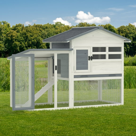 Rabbit Hutch Indoor Bunny Cage Outdoor Chicken Coop Bunny House Wooden Guinea Pig Cages with Waterproof Top, Pull Out Tray & Ramp