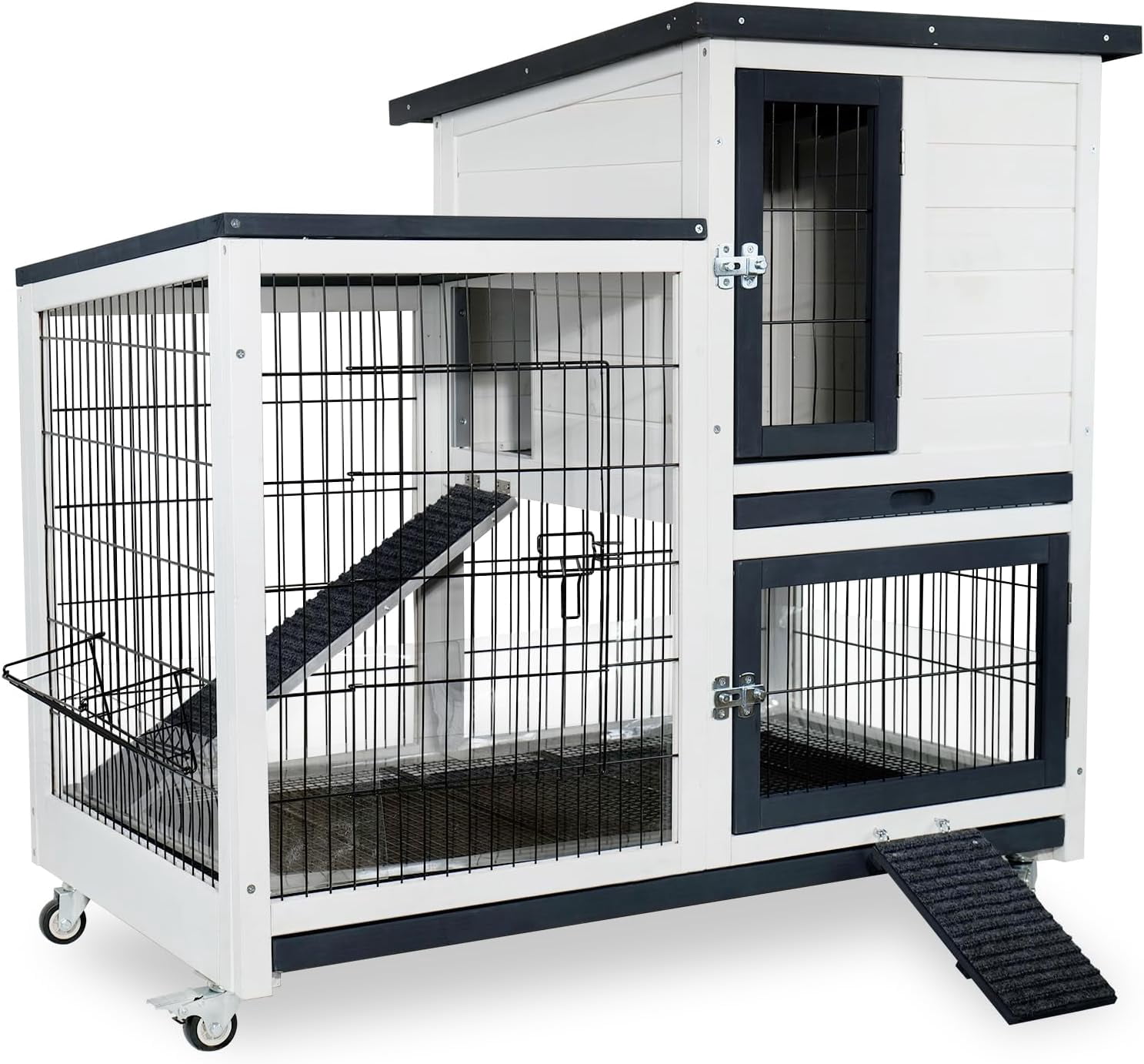 Rabbit Hutch Indoor Bunny Cage Outdoor with Urine Guards 2 Storey Mobile Guinea Pig Cage