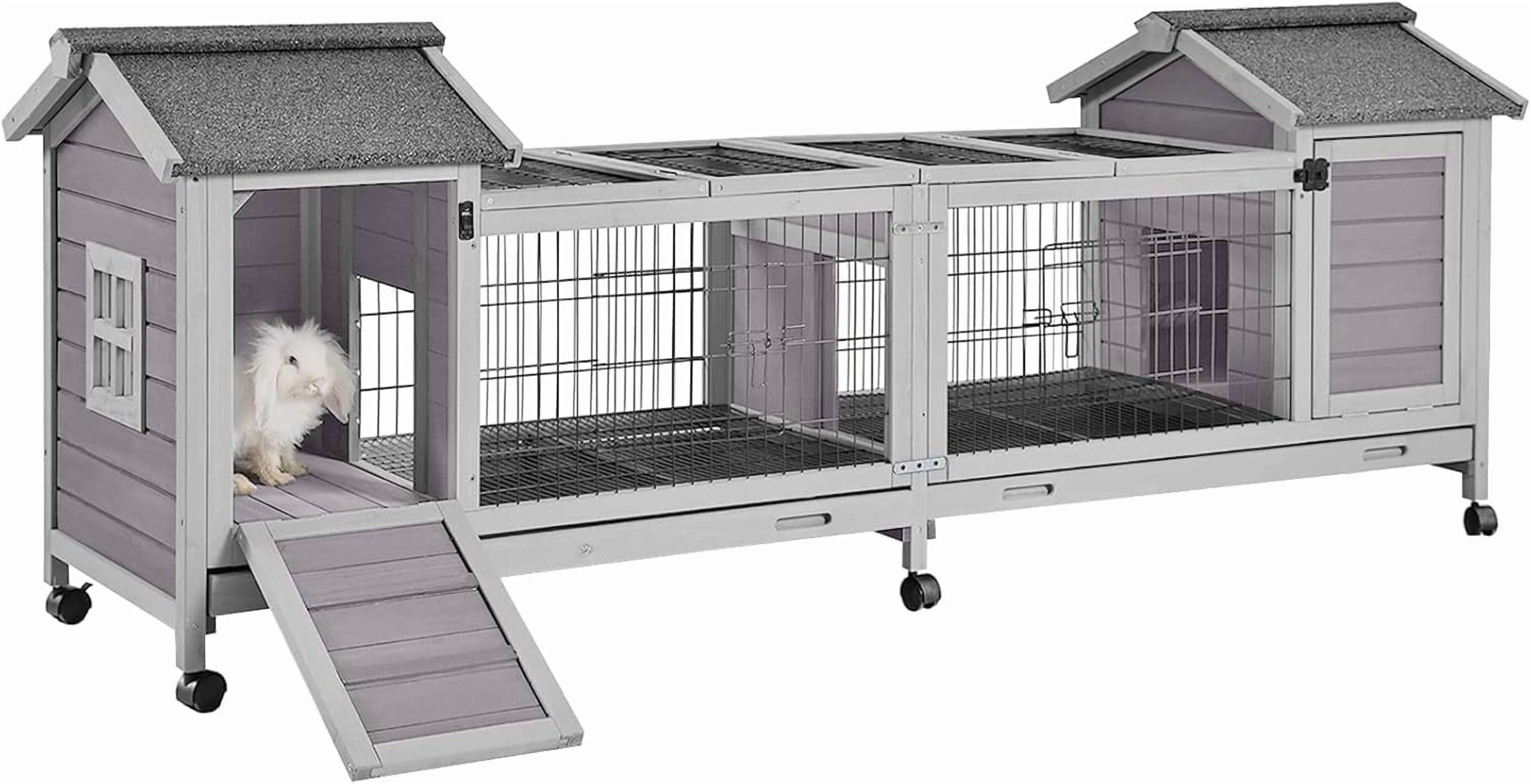 MEDEHOO Rabbit Hutch Indoor Outdoor Bunny Cage Upgrade Large Space for Rabbit,Guinea Pig,Bunny and Other Small Animals,On Wheels Move Easily.