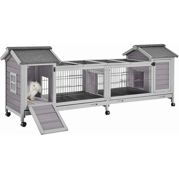 MEDEHOO Rabbit Hutch Indoor Outdoor Bunny Cage Upgrade Large Space for Rabbit,Guinea Pig,Bunny and Other Small Animals,On Wheels Move Easily.