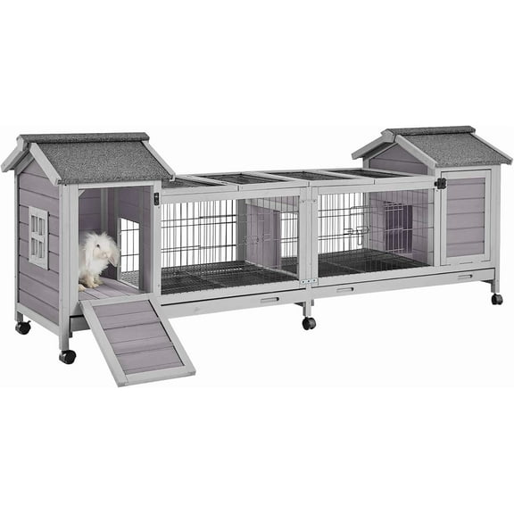 MEDEHOO Rabbit Hutch Indoor Outdoor Bunny Cage Upgrade Large Space for Rabbit,Guinea Pig,Bunny and Other Small Animals,On Wheels Move Easily.