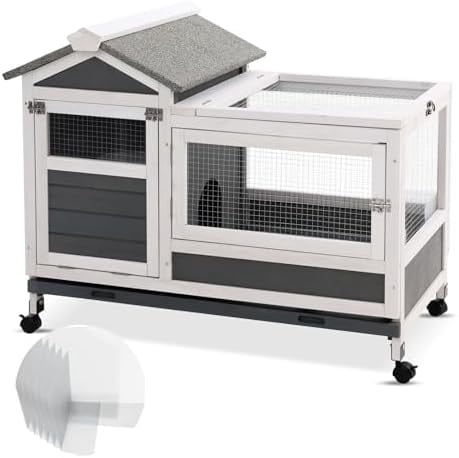 Rabbit Hutch IndooOutdoor with Wheels/No Leak Urine Guards/Netting