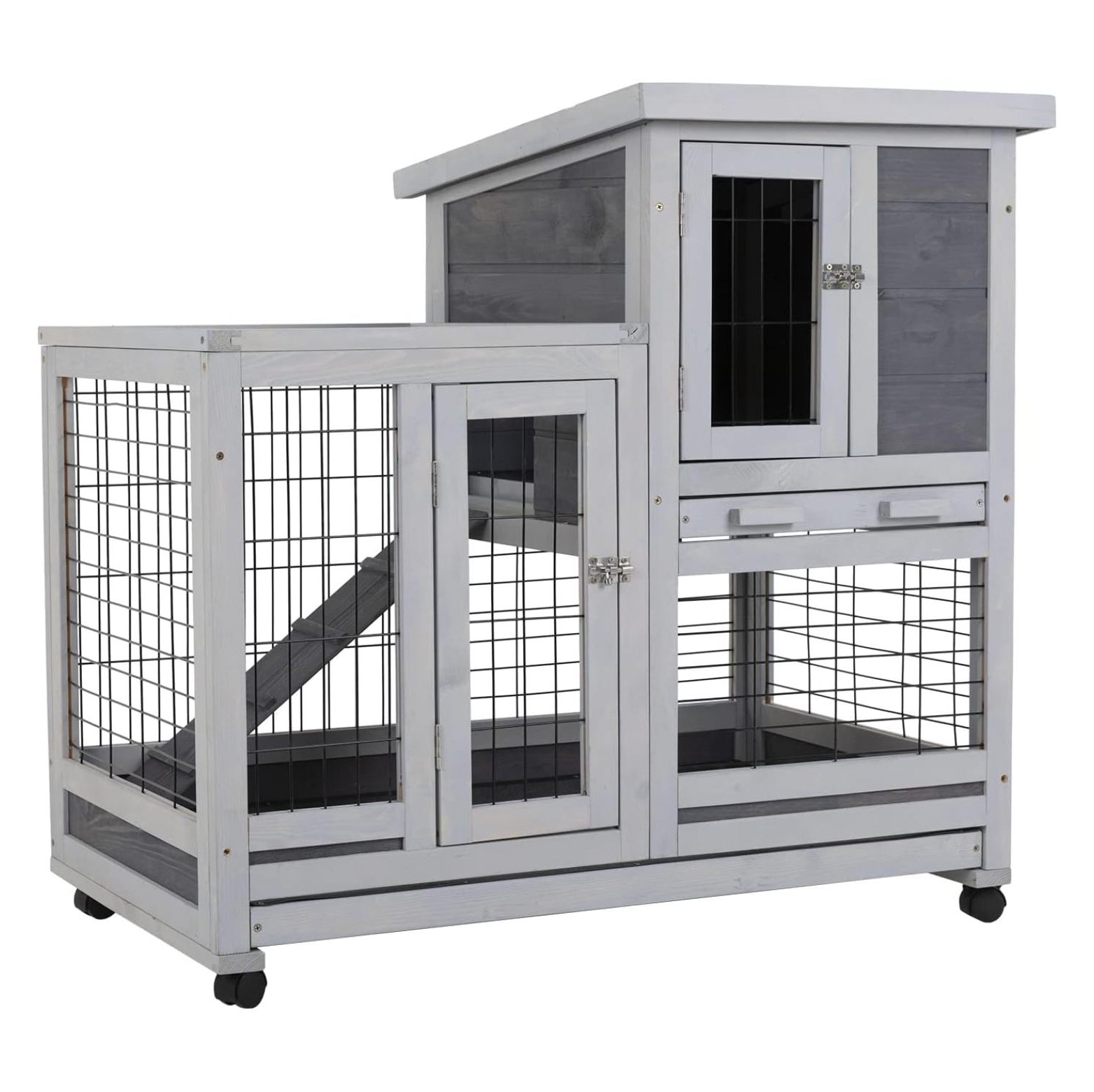 Rabbit Hutch Indoor and Outdoor Rabbit Cage 37 Inch Wide Wooden Hutch