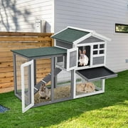 Rabbit Hutch Outdoor Indoor, Wood Bunny Cage with 3 Lockable Doors, Rabbit Cage Guinea Pig House with Slide Out Trays, Waterproof Roof