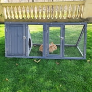 Rabbit Hutch Outdoor Small Chicken Coop Wooden Triangle Cage w/ Run and Ventilated Wire Mesh for Quail Reptile Small Animal