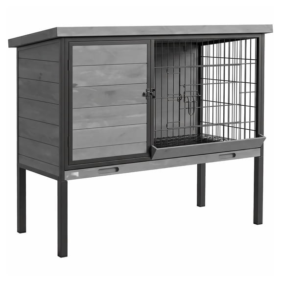 Rabbit Hutch Outdoor Wooden, Bunny Cage with Tray & Open Roof - Elevated Rabbit House for 2 Small Rabbits - Secure Steel & Fir Wood Pet Cage