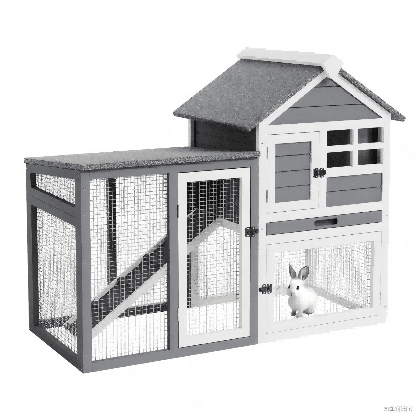 Rabbit Hutch Outdoor, Wooden Chicken Coop, Bunny Cage with Pull Out Tray, Waterproof Run, Poultry Cage for Rabbits, Chickens, Duck, Guinea Pigs