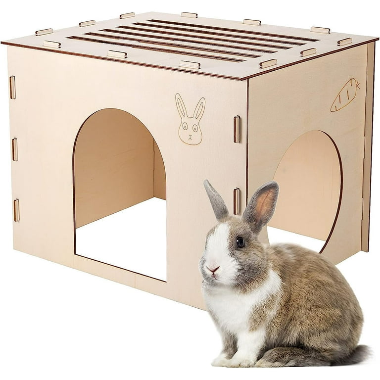 Xinyi Wooden Bunny Castle Hideout for Indoor Rabbits Chinchillas Hamsters and Guinea Pigs