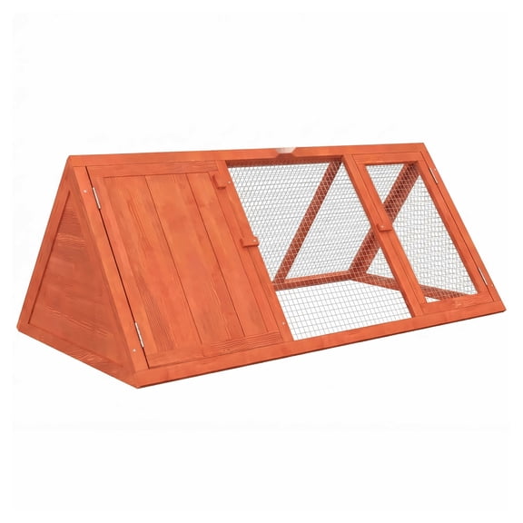 Rabbit Hutch Wooden Guinea Pig Hutch, Outdoor Bunny House with Run & Doors - Triangle Rabbit Cage for Rabbits, Ducks, Chickens