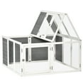 Rabbit Hutch, Wooden Outdoor Bunny Cage with an Openable Foldable Top
