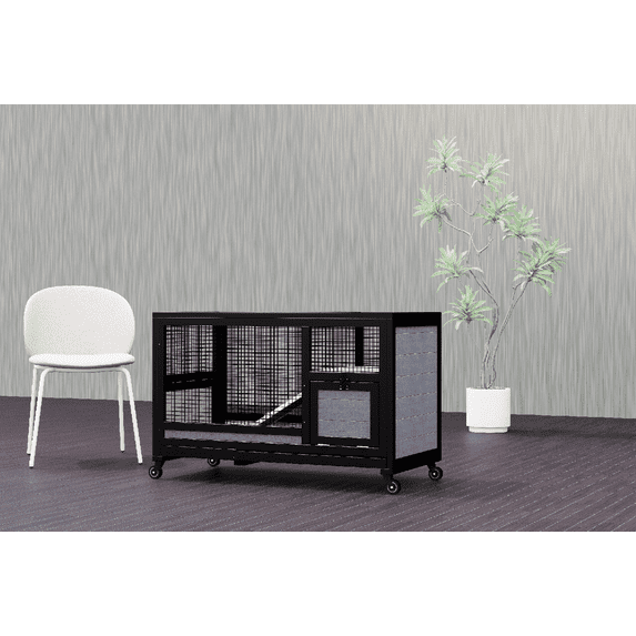 Moving Cage For Rabbit Rabbit Hutch with Wheels for Indoor Outdoor, Wooden Rabbit Cage with ...