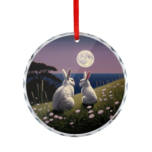 Rabbit In Full Moon Night Glass Ornament Holiday Present Ideas Happy Easter Bunny Rabbit Christmas Decorative Hanging Ornaments