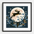 thumbnail image 1 of Rabbit In The Moonlight  - Drawing Moon Floral Night Sky Illustration Whimsical Animal Black Framed Wall Art Print 16 x 16 inches, 1 of 3