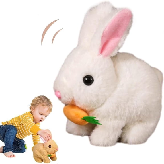 Rabbit Interactive Electronic Pet Plush Bunny Toy with Sounds and Movements Animated Walking Wiggle Ears Twitch Nose Gift for Birthday Christmas, Walking Rabbit Glowing Ears (White)