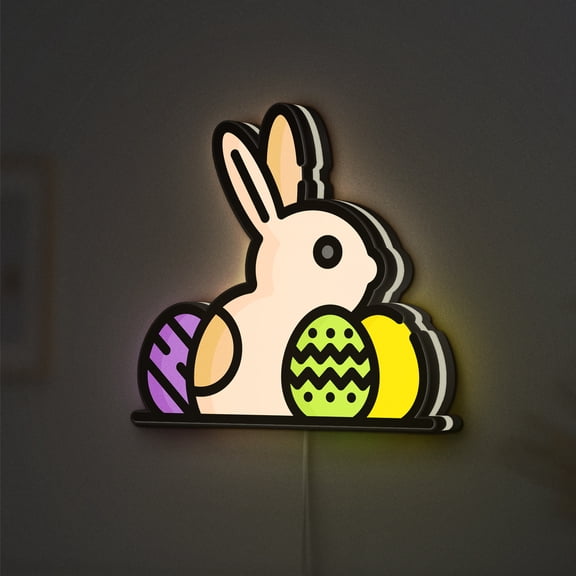 Rabbit LED Lightbox - Easter Egg Hunt Basket Decor, Custom Led Sign for Home Office Shop Decor (Width 24 inch, 60cm)