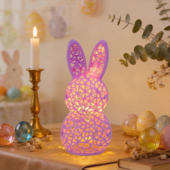 Rabbit Lamp Bunny Night Light, Illusion lamp, Easter Hollow Out Bunny Lamp 3D Print Hollow Out Bunny Figurines Easter Rabbit Statues with Light