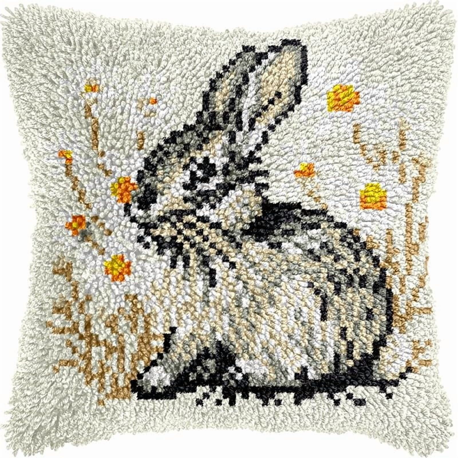 Rabbit Latch Hook Pillow Kits Pillow Cover Pattern Printed Canvas Crochet Knitted Hooking Pillowcase Cushion Crafts Embroidery Latch Hooking Crochet Kits Set 17x17 inch(5)