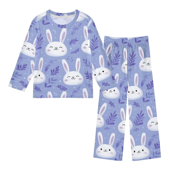 Rabbit Leaf Pattern Pajama Set Soft Warm Cozy Fleece 2 Piece Fall ...