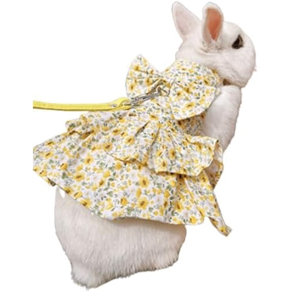 Rabbit Leash and Harness Set Adjustable Bunny Rabbit Dress Rabbit Clothes Outfit for Small Pet Ferret Guinea Pig Squirrel Hamster