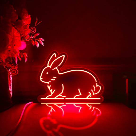 Rabbit Led Light Box, Dimmable Neon-Like Light Signs USB Power for Wall Decor Bedroom Decoration, RGB Light (WxH) 6"x5"
