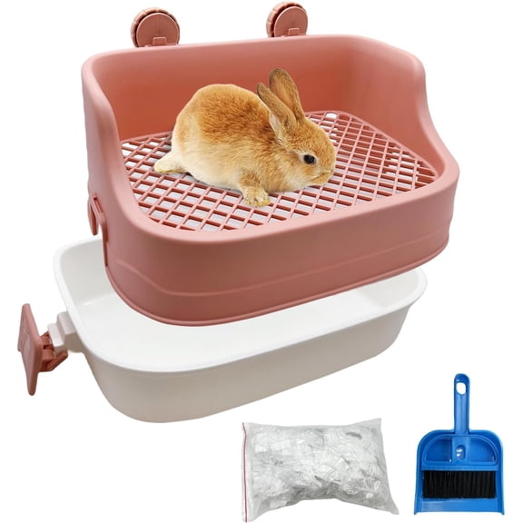 Rabbit Litter Box Bunny Potty Training Litter Boxes Guinea Pig Corner Bedding Box Small Animal Toilet for Ferret,Chinchilla,Galesaur(Pink)