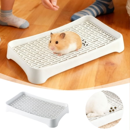 Rabbit Litter Box with Grate, Bunny Potty Trainer Tray for Small Animals, Durable Plastic Litter Pan for Adult Rabbits, Pigs, Hamsters, Guinea Pigs with Easy-Clean Grate for Cage & Habitat