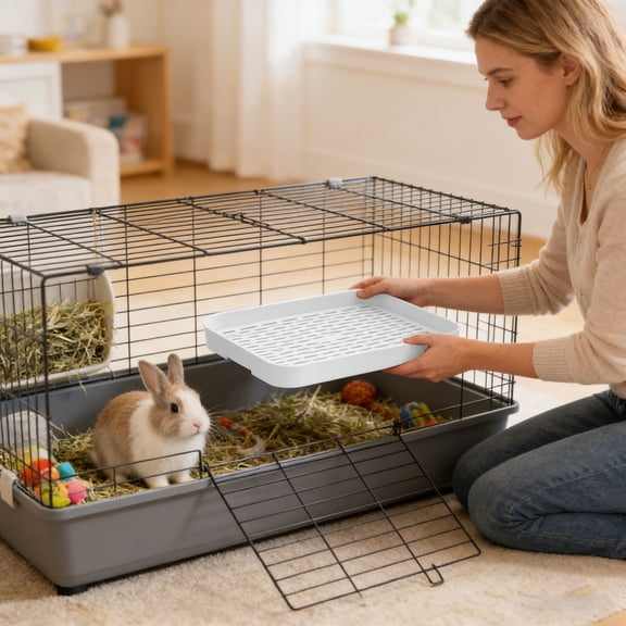 Rabbit Litter Box with Grid Platform Sturdy Potty Trainer for Small Animals Leak-Proof Hygiene Tray for Rabbits Guinea Pigs Ferrets and Hamsters Cage and Indoor Use