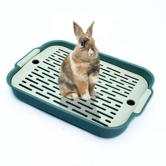 Rabbit Litter Box Grid Potty Trainer, 10.8 x 7.4 Inches, Guinea Pig Litter Box Anti Tip Pet Toilet Training Corner for Rabbit(Green S)
