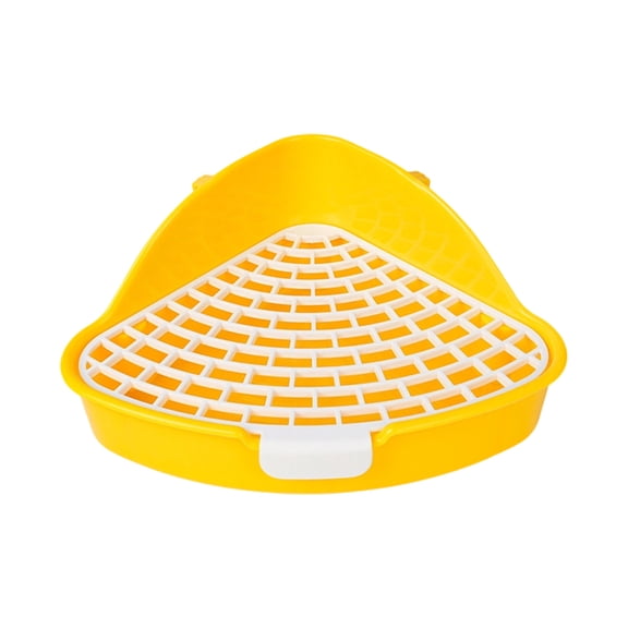 Rabbit Litter Box, Raised Splash Guard Non-Slip Gripped Base Smooth Odor Resistant Plastic Easy Rinse Waste Training Toilet Tray for Bunnies Chinchillas Guinea Pigs,Yellow
