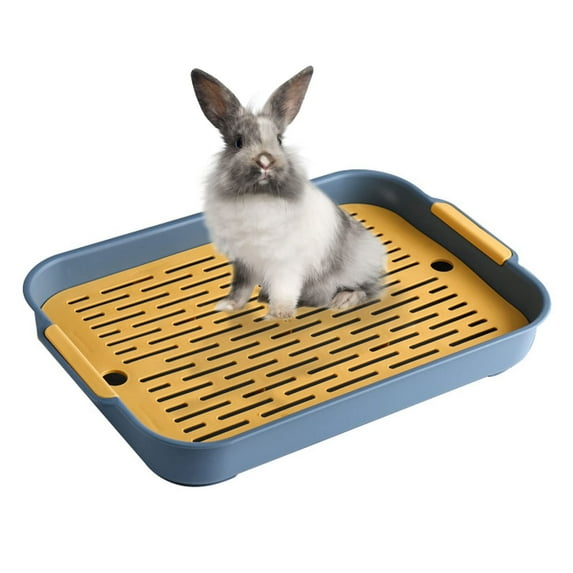 Rabbit Litter Box with Grid Potty Trainer, 14.5 x 9.5 Inches, Guinea Pig Litter Box Anti Tip Pet Toilet Training Corner for Rabbit(Blue L)