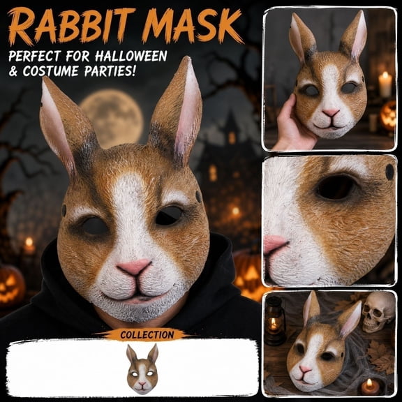 Rabbit Mask Light Brown 1 Piece Halloween Cosplay Costume Prop for Halloween Costume Party Carnival Masquerade Theme Party Holiday Decoration Fancy Dress Accessory