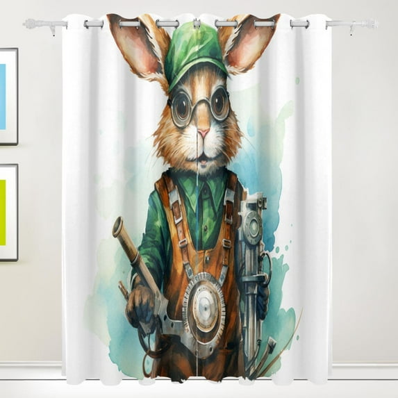 Rabbit Mechanician Engineer Black Out Curtains 72 Inch Length Curtains for Sliding Glass Doors Bedroom Living Room 2 Pack