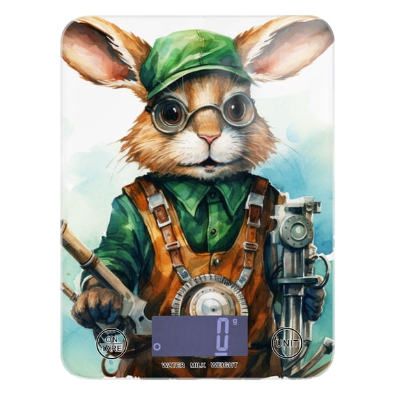 Rabbit Mechanician Engineer Food Scale Digital Kitchen Scale Waterproof Tempered Glass Tare Function 11 lb for Baking Cooking Meal Prep