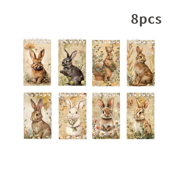Rabbit Mini Notepads, 8 Unique Designs 10x6cm, Bound, Pocket Memo & Gift