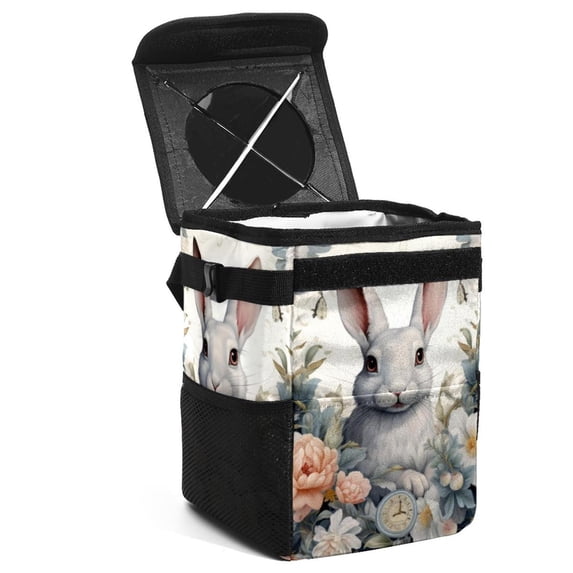 Rabbit Mini Trash Can for Car: Foldable, Leak-Proof with Lid and Hanging Storage Bag
