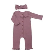 Rabbit Moon Organic Baby Unisex 2 Pc Unfooted Coverall Set w Headband, Sizes Newborn-9 Months