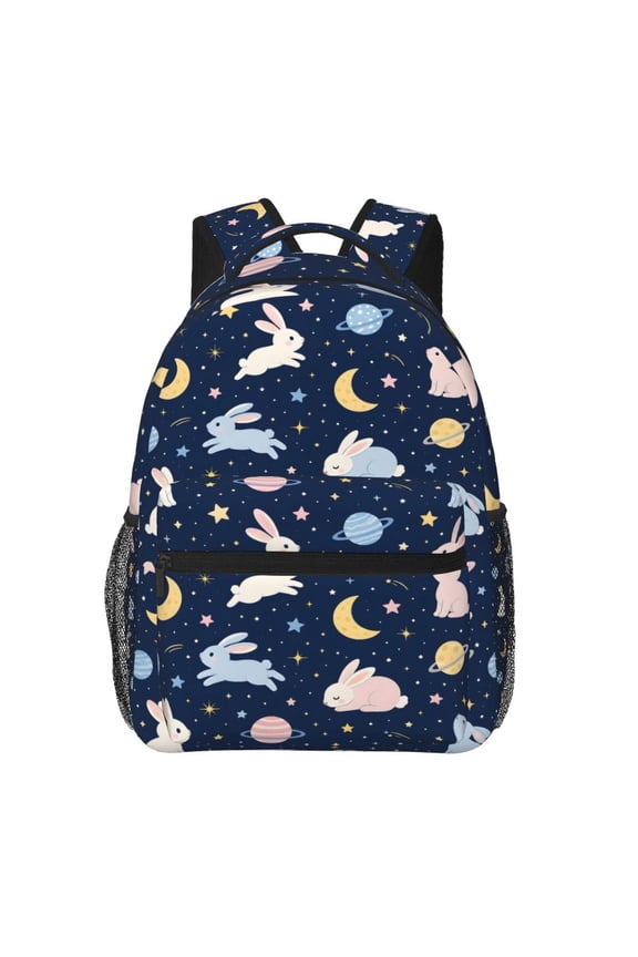 Rabbit Moon Star Lightweight Casual Backpack Celestial Travel Daypack for Women Men Work Weekend Gift