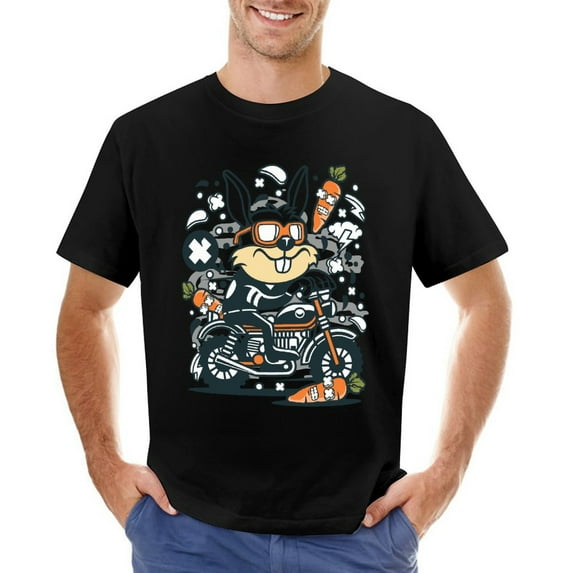 Rabbit Motocrosser Men’s Graphic T-shirt Vintage Short Sleeve Sport Tee Black 3XL