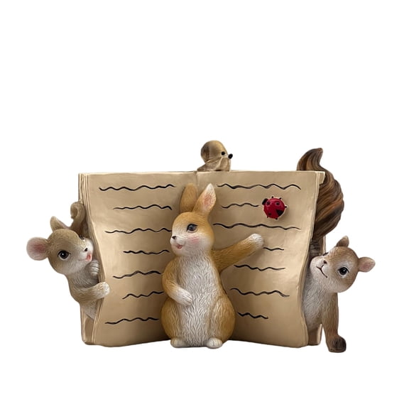 Rabbit Mouse Squirrel Statue Decor Resin Animal Book Design Figurines Easter Sculptures Birthday Decorative for Spring Party Supplies Home Garden Outdoor Statues, Yard Decorations (Brown) Y101