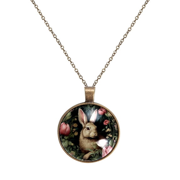 Rabbit Necklace Personalized Custom Photo Round Pendant Adjustable Stainless Steel Necklaces with Gift Box for Men Women Mothers Valentine's Jewelry Gift
