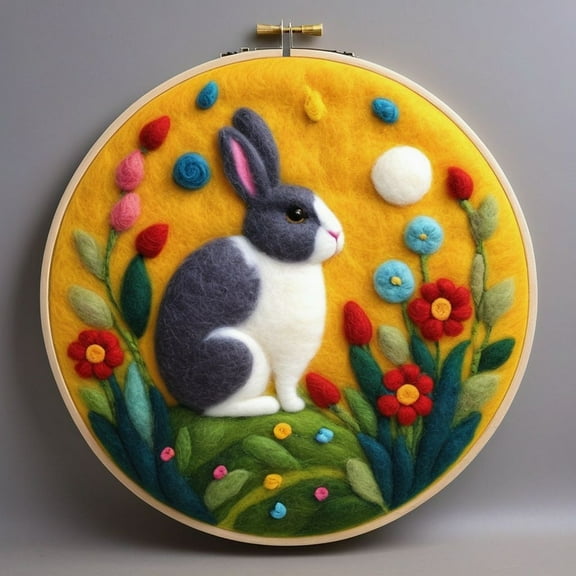 Rabbit Needle Felting Set, Beginner Felt Painting Set, With Wool Felt Painting Set, Decorative Frame, Suitable for Home Decoration, Christmas Gift