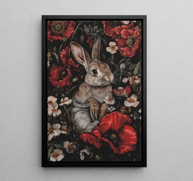 Rabbit Nestled In A Bed Of Poppies Classic Vintage William Morris ...